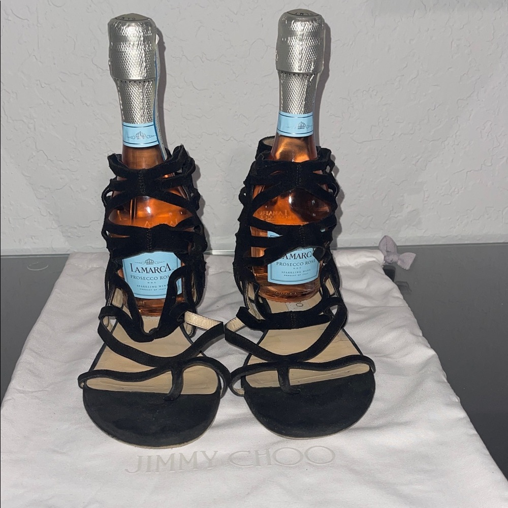 Jimmy Choo Suede Black Strappy Sandals size 38.5